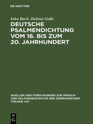 cover image of Deutsche Psalmendichtung vom 16. bis zum 20. Jahrhundert